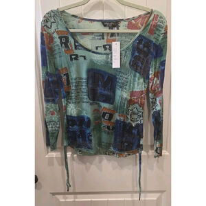 Chaudry B Size S NWT Sample Y2K Block Letter Vintage Sequin Beads Boho 3/4 Ties